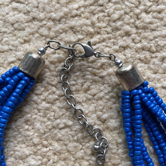 Beaded Necklace with Blue, Teal and Silver - Picture 3 of 3